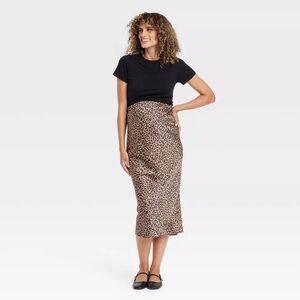 Isabel Maternity Woman's Leopard Print Midi Maternity A-Line Skirt Sz M | NWT